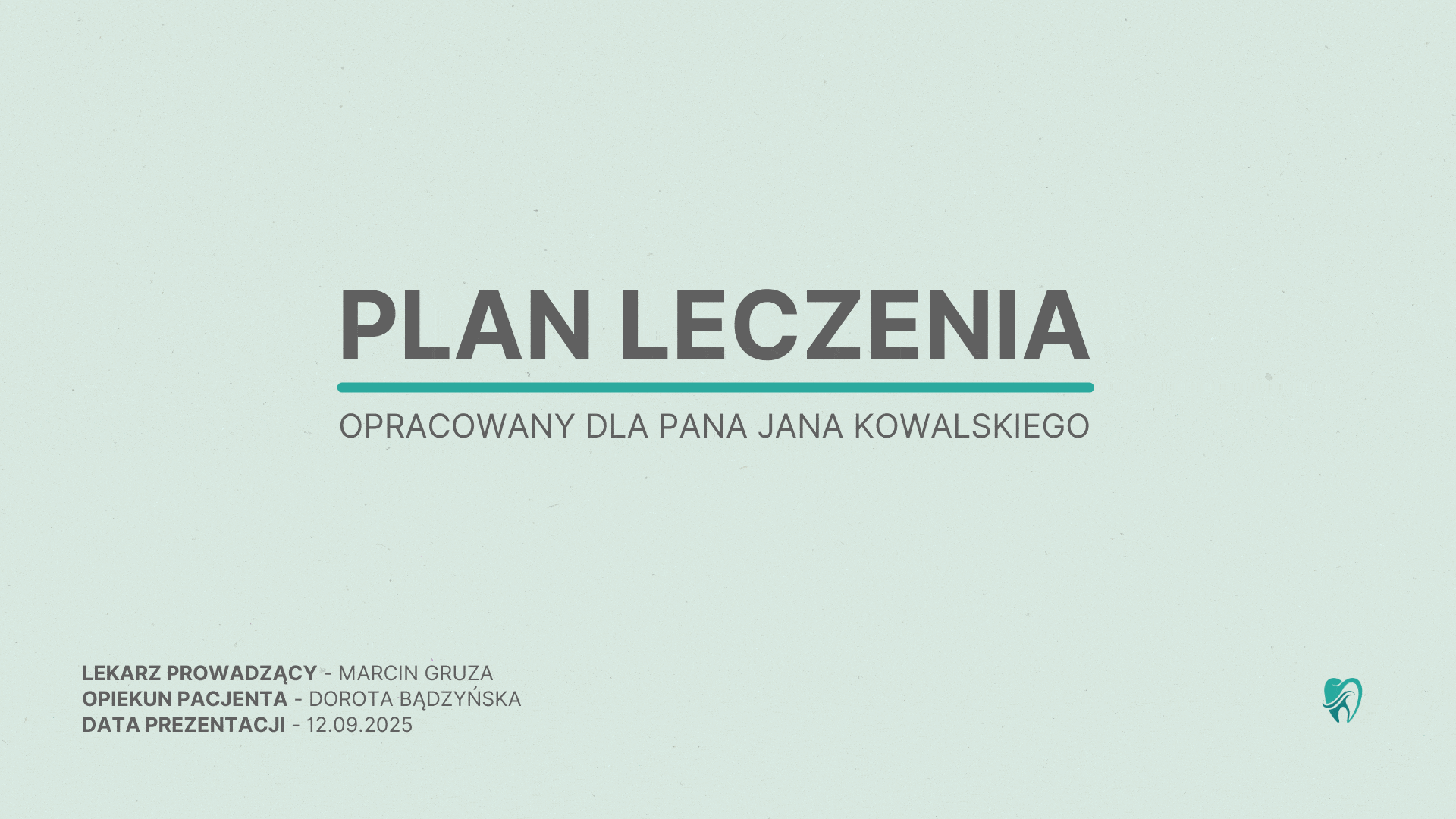 Fragment szablonu planu leczenia